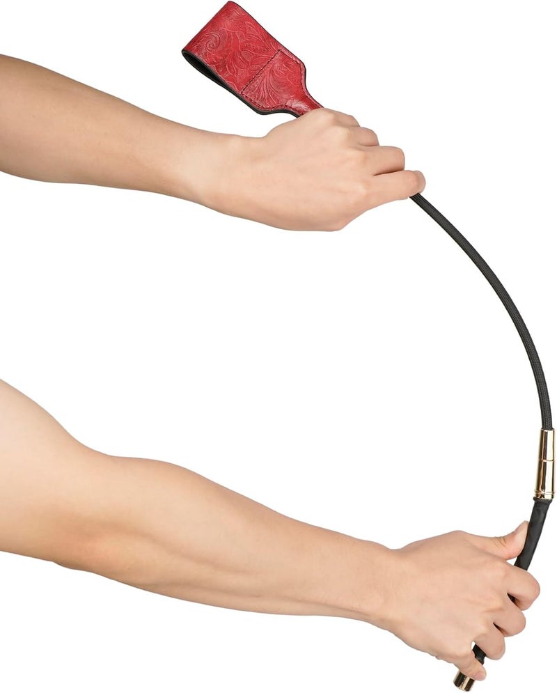 BDSMNOOK سوط ركوب الخيل الإضافي بطول 24 بوصة، سوط يدوي مزخرف باللون الأحمر، مثالي لعرض التدريب والأزياء، سوط خيل، رأس جلد مع مقبض غير قابل للانزلاق - Image 5